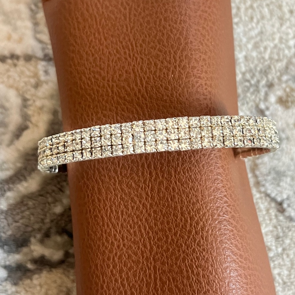 Crystal Paved Silver-Tone Bracelet - Elegant Women's Jewelry - Picture 1 of 3